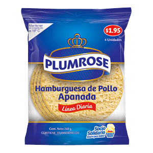 HAMBURGUESA DE POLLO APANADA PLUMROSE LÍNEA DIARIA PESO: 260G