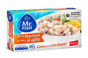 MIX DE MARISCOS EN SALSA AL AJILLO Mr. FISH – PESO: 400G