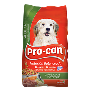 PROCAN ADULTOS RAZAS MEDIANAS Y GRANDES SABOR A CARNE,ARROZ Y VEGETALES PESO: 4KG